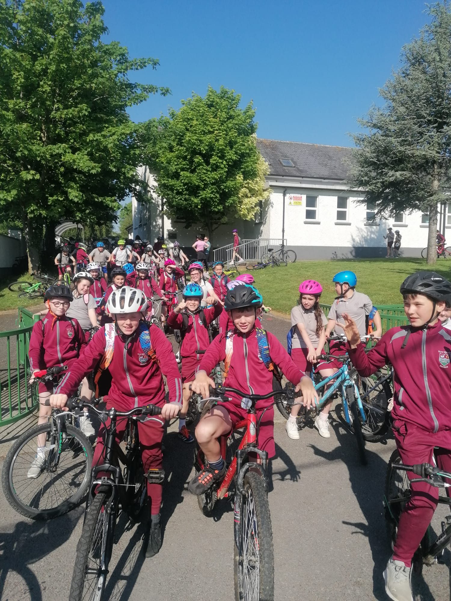 Portlaw National School pupils cycling to school